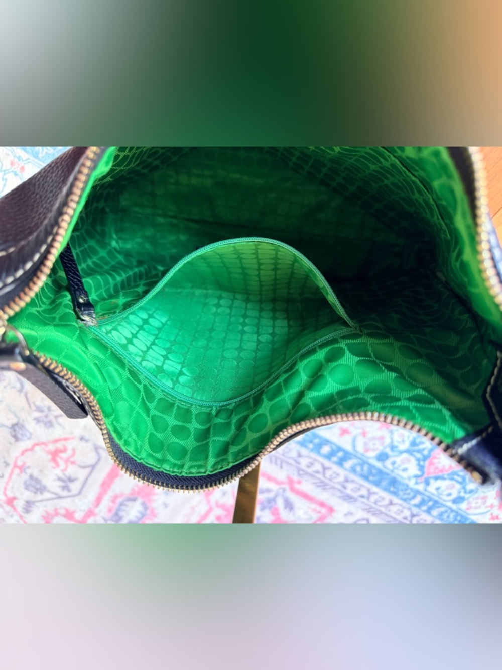 Kate Spade Pebbled Leather Hobo Bag with Dot Noel lime green interior! EUC - Picture 11 of 12